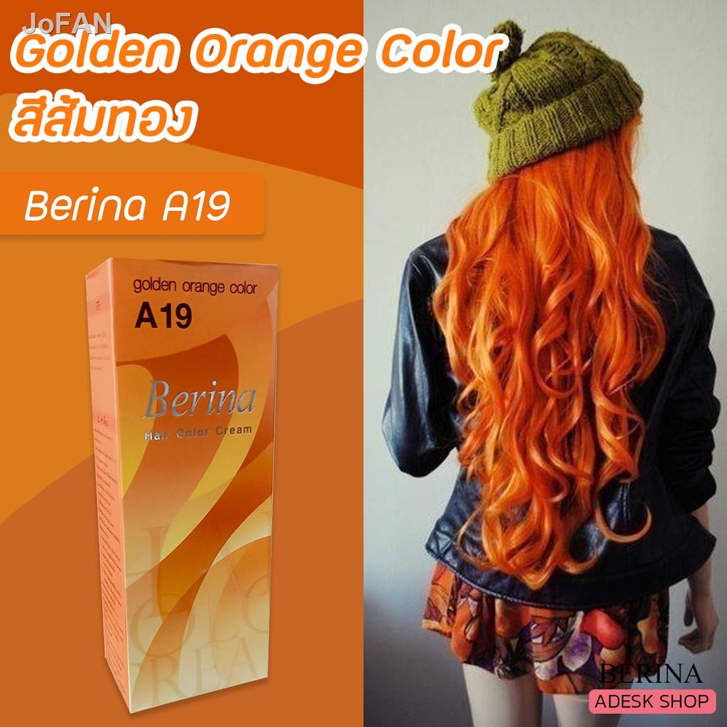 ♕เบอริน่า A19  สีส้มทอง สีย้อมผม ครีมย้อมผม สีย้อมผม ครีมเปลี่ยนสีผม ราคาถูก Berina A19 Golden Orang
