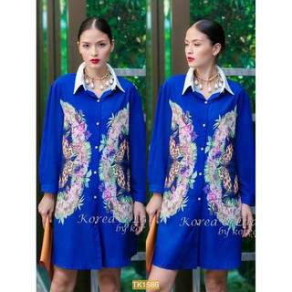 Granddesignplus TK1586"สีน้ำเงิน"*รอบอก46" Versace chiffon shirt Oversize Korea high quality