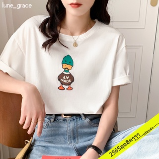 lune 5503#เสื้อยืดคอกลมแขนสั้นพิมพ์ลายเป็ดน้อยสำหรับผู้หญิงอินเทรนด์ oversize tshirt