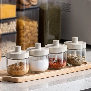 Dear Home โถแก้วปรุงรสฝาพร้อมช้อน,ขวดใส่เกลือ,ขวดแก้วเครื่องเทศ,โถ,ที่ใส่เครื่องปรุง