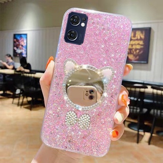 เคสโทรศัพท์ OPPO Reno8 5G /Reno8Z 5G /Reno8 Pro 5G /Reno 7Z 5G /OPPO A77 5G /OPPO A95 4G /OPPO A94 4G /OPPO A74 4G Casing Sequin Gold Blue Pink Soft  Cover Inlay Water Drill Bling With Lovely Cosmetic Mirror Phone Protect Case เคส Reno8Z Reno7Z 5G