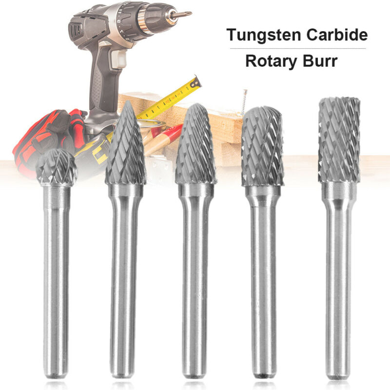 5pc Tungsten Carbide Rotary Burr Set 8mm Die Grinder Bits Burrs 6mm