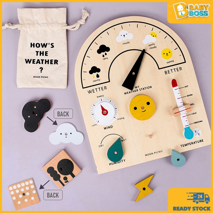 BabyBoss ไม้แม่เหล็กปฏิทิน Climate สภาพอากาศ Montessori การเรียนรู้วัสดุสําหรับเด็กวัยหัดเดิน Iklim 