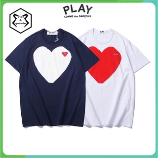 เสื้อยืดคอกลม แขนสั้น ผ้าฝ้าย ปักลายหัวใจ PLAY ทรงหลวม สําหรับผู้ชาย และผู้หญิง