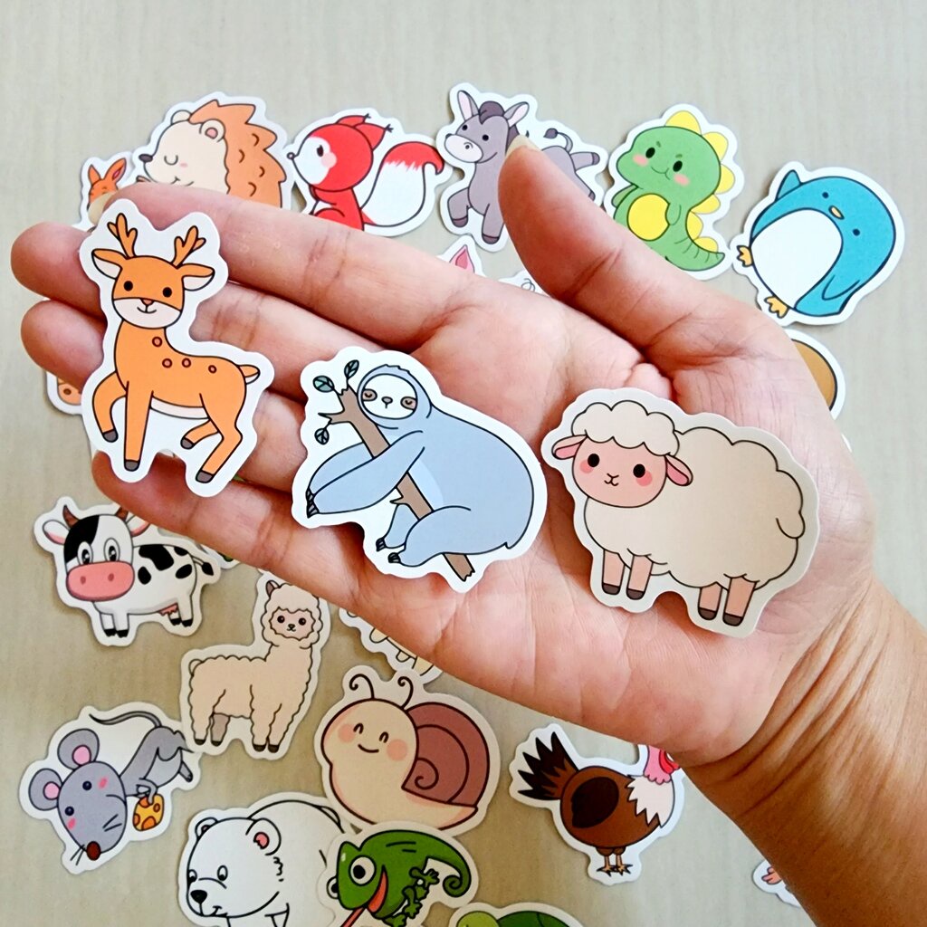 สติ๊กเกอร์ รูปสัตว์ ซาฟารี ช้าง ฮิปโป ติดแน่น กันน้ำ ติดของใช้ ของเล่น (50 ชิ้น) animal sticker - รูปที่ 5