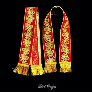 ผ้าคล้ององค์เทพ ผ้าห่มไหล่ตกแต่งองค์เทพ สีแดงปักทอง🔴3.7ซม.x39ซม.🔴