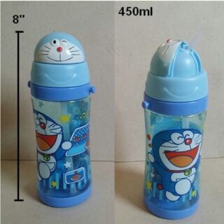 กระติกน้ำ BPA Free ลาย โดราเอม่อน Doraemon มีหลอดในตัว ถอดสายได้ ขนาดสูง 8 นิ้ว ความจุ 450ml