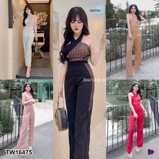 SS16475 Jumpsuit จั๊มขายาว แต่งลูกไม้ มีซับใน