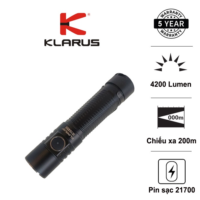 Klarus G15 V2 ไฟฉาย 4200 ลูเมน 21700 แบตเตอรี่ USB-C ชาร์จและ 200 ม. powerbank