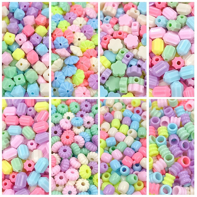 ลูกปัดอะคริลิค ทรงเรขาคณิต ลายดอกไม้ สีแคนดี้ 40 ชิ้น สําหรับงานฝีมือ DIY