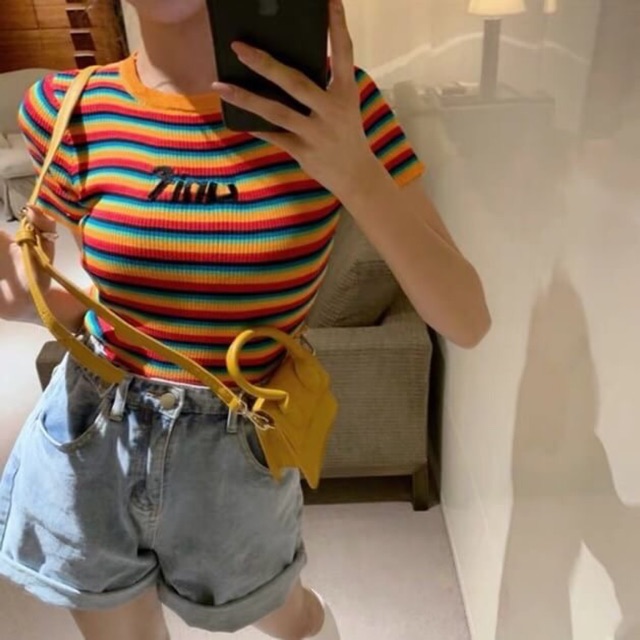 Rainbow Striped Knitted Crop Tops