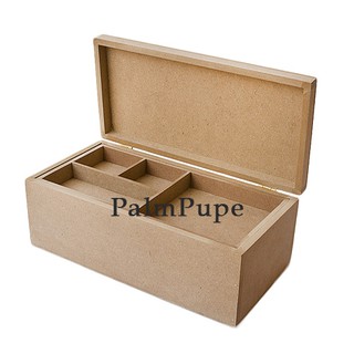 งานดิบไม้ MDF กล่องเก็บเครื่องประดับสี่เหลี่ยมผืนผ้า 2 ชั้น (Jewelry Box)