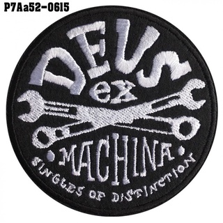 อาร์มปักลาย DEUS EX MACHINA ประแจไขว้ ปักดำขาวพื้นดำ ขนาด 7*7cm รุ่น P7Aa52-0615 พร้อมส่ง!!!