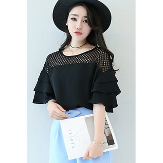 Korea Shirt Black chiffon (SALE)