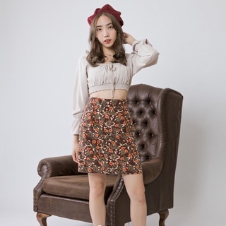 Poppy Skirt (Mlit_Brand) (พื้นสีน้ำตาลลายดอก มีซับในตัว)