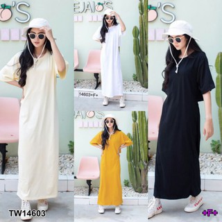 Maxi Dress เดรสยาว คอกลมแขนสั้น ทรงเกาหลี