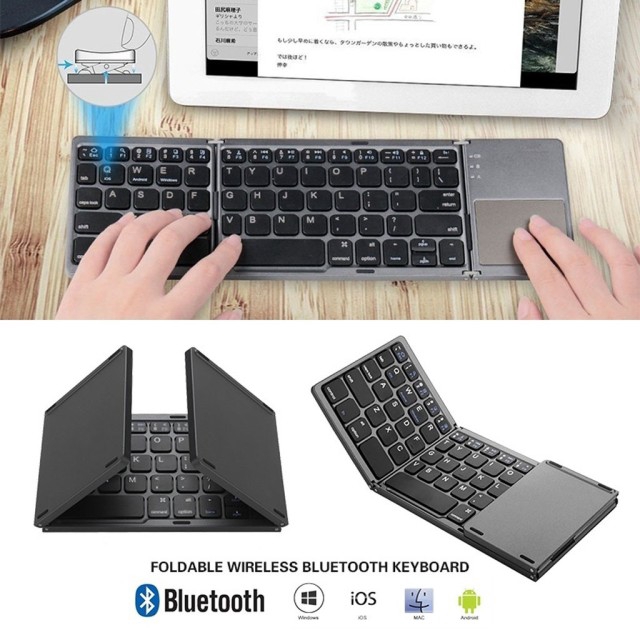 คีย์บอร์ดบลูทูธแบบพับได้ QWERTY พร้อมทัชแพด USB ชาร์จคีย์บอร์ดไร้สายสําหรับ IOS/windows/Android