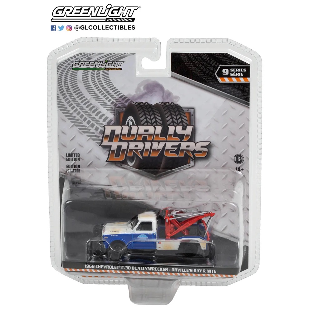 Greenlight 1/64 Dually Drivers Series 9 1969 Chevrolet C-30 Dually Wrecker - Orville's Day & Nite 46