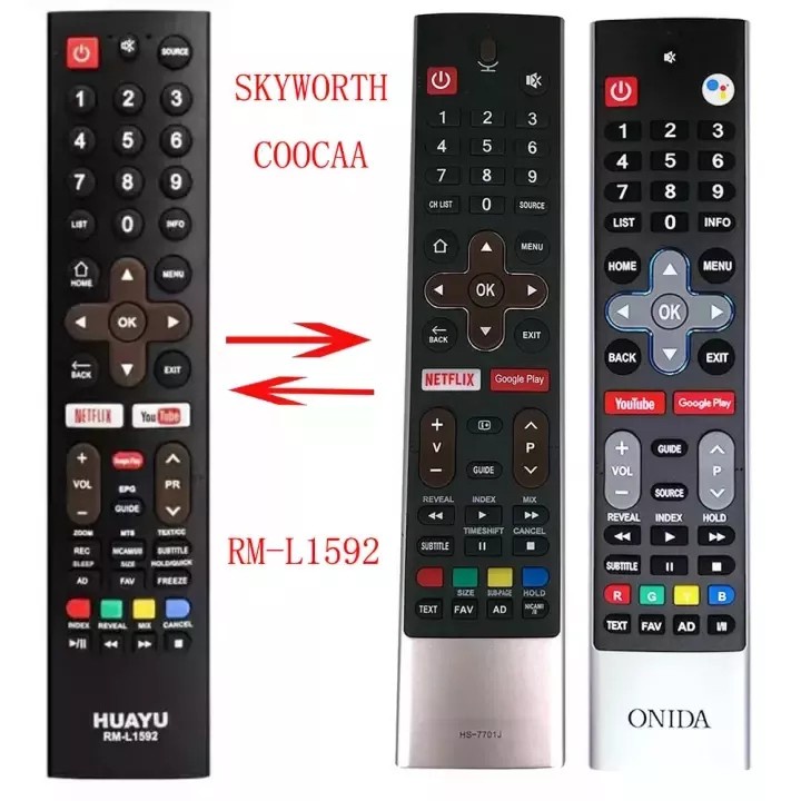 รีโมตสมาร์ททีวี สําหรับ Skyworth Android COOCAA HUAYU RM-L1592 พร้อม Netflix YouTube และ Google Play