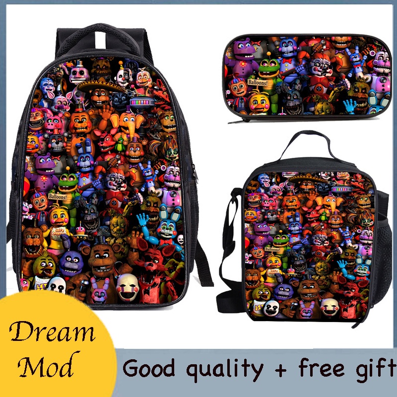 Five Nights At Freddy's Game กระเป๋าเป้สะพายหลัง กระเป๋าดินสอ พิมพ์ลายการ์ตูนอนิเมะ เหมาะกับทุกเพศ 3 ชิ้น