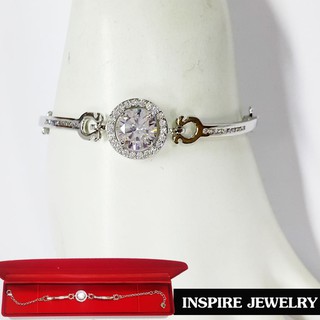 Inspire Jewelry สร้อยข้อมือเพชร เม็ดกลางกลมล้อมเพชร และสายเพชร งานจิวเวลลี่