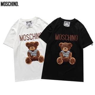 Moschino เสื้อยืดแขนสั้นเนื้อผ้าฝ้ายปักลายแฟชั่นสําหรับผู้หญิงและผู้ชาย