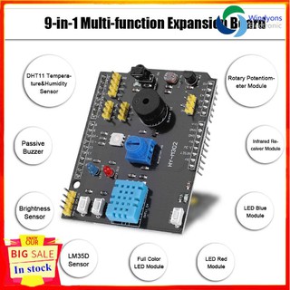 Windyons 9 - in 1 บอร์ดโมดูลมัลติฟังก์ชั่น buzzer สําหรับ uno arduino lm 35/dht 11 led