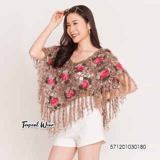 เสื้อคลุมขนมิ้งค์สีน้ำตาลลายดอกกุหลาบ BY Tropical wear