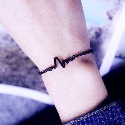 สร้อยข้อมือเงิน สีดํา ทอง เรียบง่าย อิเล็กโทรไดโอแกรม สร้อยข้อมือโซ่ ปรับได้ สําหรับผู้ชาย / ผู้หญิง / คู่รัก