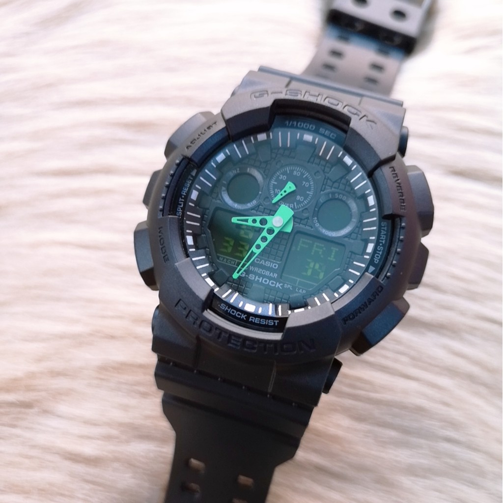 GA-100C-1A3JF สีดําและสีเขียว Transformers นาฬิกาผู้ชายนาฬิกาแฟชั่นสายนาฬิกาอุปกรณ์เสริมนาฬิกา H247