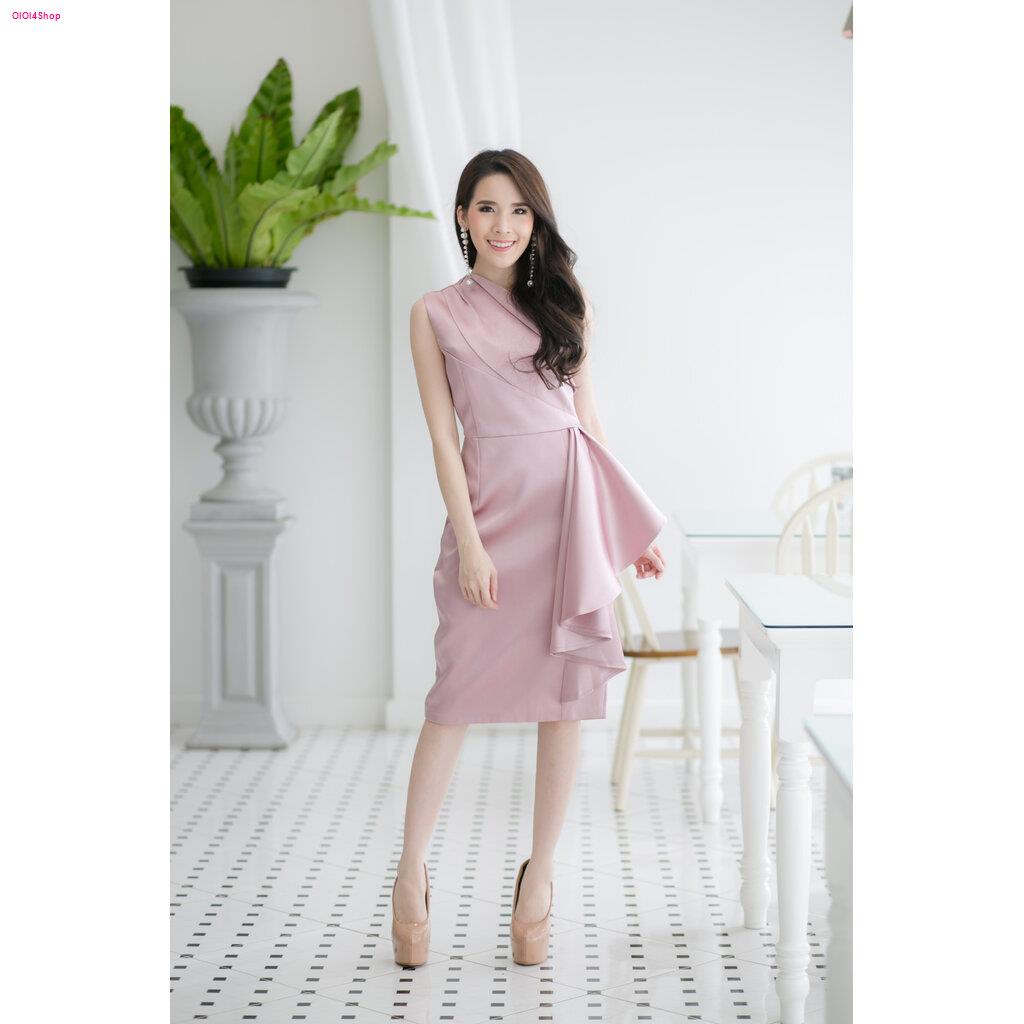 Micha Layered Silk Satin Dress – Pink : เดรสสั้นสีกลีบบัว