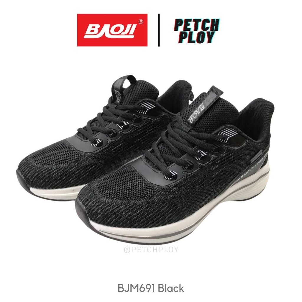 (BJM691) Baoji รองเท้าบาโอจิ ของแท้ รองเท้าผ้าใบผู้ชาย สีดำ Size 41-45 รุ่น BJM 691