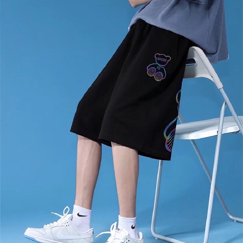【M-8XL】กางเกงขาสั้นลําลอง พิมพ์ลายการ์ตูนหมี ทรงหลวม สไตล์เกาหลี ฮิปฮอป สําหรับผู้ชาย