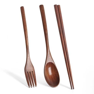 ช้อนส้อมไม้ ชุด 3 ตะเกียบ + ทัพพีจีน + ส้อมบนช้อนส้อมไม้