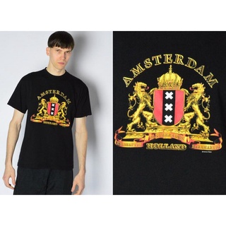 ราคาระเบิดเสื้อยืด ผ้าฝ้าย พิมพ์ลายกราฟฟิค Amsterdam 90S สีดํา สไตล์วินเทจ สําหรับผู้ชาย DGDS71901S-3XL