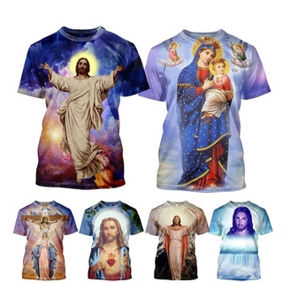 ใหม่ เสื้อยืดลําลอง แขนสั้น พิมพ์ลาย The cross fashion 3D Jesus Love Everone Christian แฟชั่นสําหรับผู้ชาย 2021