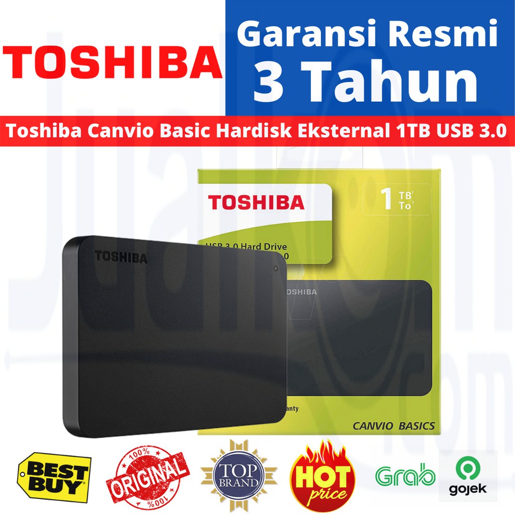 HDD Toshiba Canvio Basic 1TB Harddisk External 2.5" USB 3.0 Resmi