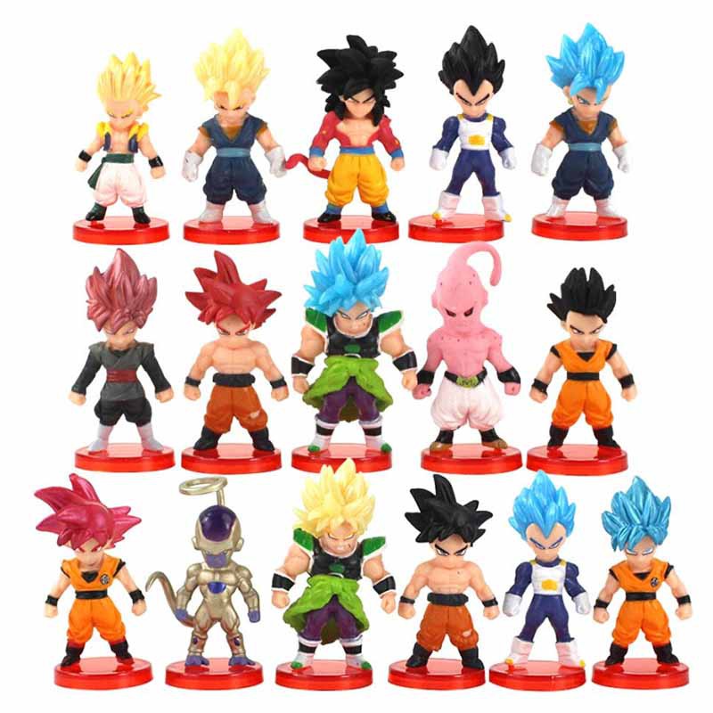 16 ชิ้น/เซ็ตอะนิเมะ Dragon Ball Z Super Saiyan Son Goku Vegeta Gold Frieza Majin Buu Broli Son Gohan รุ่น Q PVC ตัวเลขการกระทําตุ๊กตาของเล่น