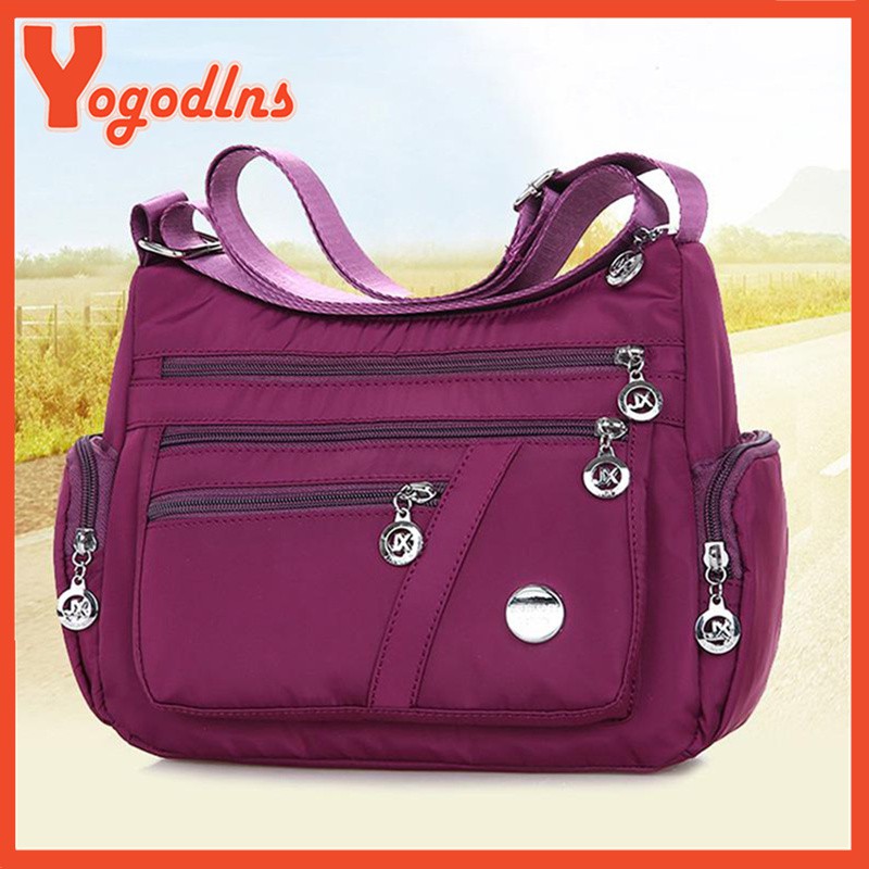 Yogodlns กระเป๋าสะพายผ้าไนลอนลําลองสําหรับผู้หญิงหลายกระเป๋ากันน้ํากระเป๋าสะพายข้างความจุขนาดใหญ่
