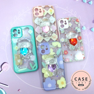 เคส Samsung A02 A13 A22(5G)เคสมือถือ TPU ขอบสีกันเลนส์กล้องกากเพชรกริตเตอร์ ฟรี Griptok หมี