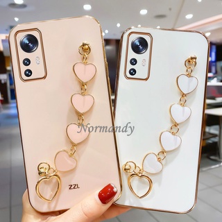 2022 New เคสโทรศัพท์ Girl Style Soft Case Xiaomi Mi 12 Lite 12 Pro 11 Lite 5G NE Redmi 10 10C Note 11S 11 Pro 5G Casing Plated Straight Edge Phone Case with Fashion Heart Bracelet Back Cover เคส