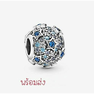 Pandora silver charm กลมเพชร ดาวน้ำเงิน