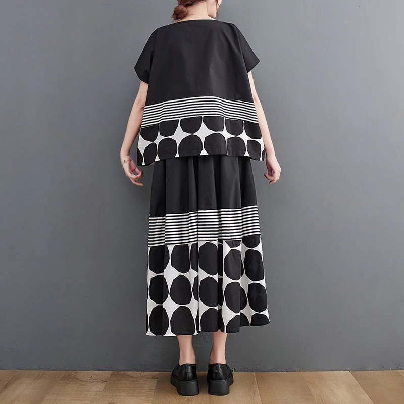 Oladivi Plus ขนาดผู้หญิงเสื้อผ้าแฟชั่น Polk Dot พิมพ์แขนสั้นลําลองหลวมเสื้อ + กระโปรงสองชิ้นชุดฤดูร้อนใหม่ขนาดใหญ่เสื้อด้านล่าง 3553 L XL XXL 3XL C051B thumbnail 6