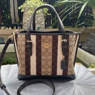 🎀 (สด-ผ่อน) กระเป๋า Tote 3 ช่อง สีน้ำตาลดำ COACH C4086 MOLLIE TOTE 25 IN SIGNATURE JACQUARD WITH STRIPES