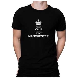 Teeburon Keep CalmและLove Manchester1สีดำเสื้อยืดผ้าฝ้ายภาพFendiแฟชั่นและใจกว้างเสื้อพิมพ์ลายผู้ชายOคอฤดูร้อนเสื้อกีฬาแข