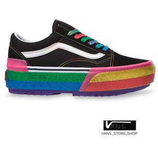 VANS OLD SKOOL STACKED GLITTER BLACK RAINBOW SNEAKERS สินค้ามีประกันแท้