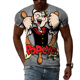 เสื้อยืด พิมพ์ลายการ์ตูนอนิเมะ Popeye 3 มิติ สไตล์ฮาราจูกุ เหมาะกับฤดูร้อน สําหรับผู้ชาย และผู้หญิง ไซซ์ Xs - 6xl