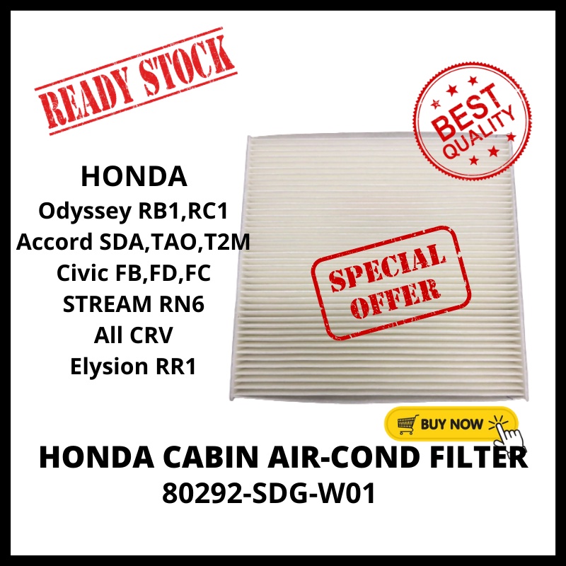 อะไหล่ไส้กรองเครื่องปรับอากาศรถยนต์ สําหรับ Honda Accord SDA TAO T2M Odyssey RB1 Civic FD SNA Stream RN6 CRV OEM 80292-SDG-W01