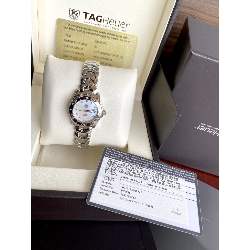 Tag heuer link G 3 white pearl diamonds lady size