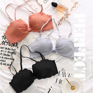 #066 บราไร้โครง น่ารัก ผ้าBikini Ribbon bra